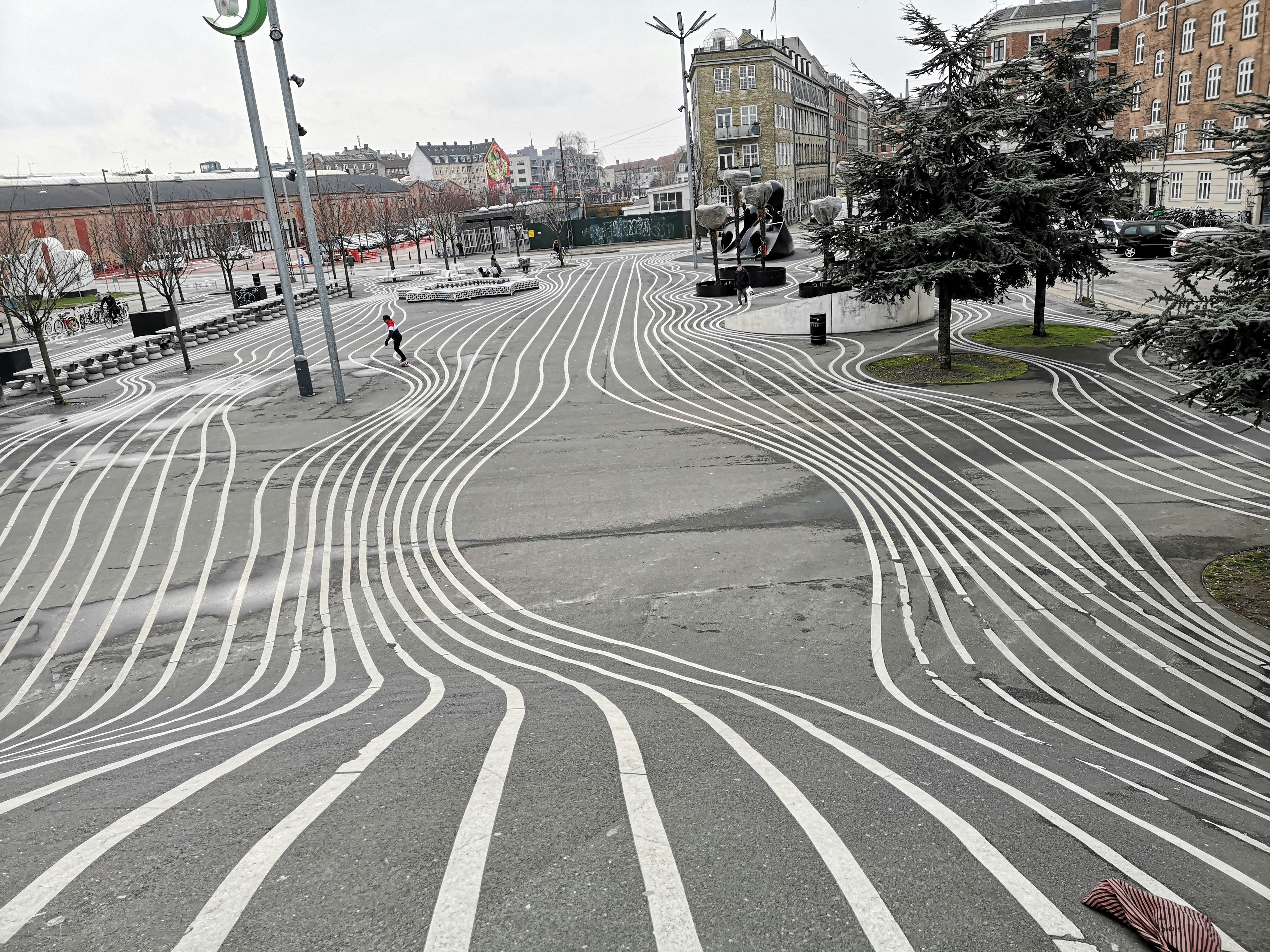 a street with a lot of white lines on it