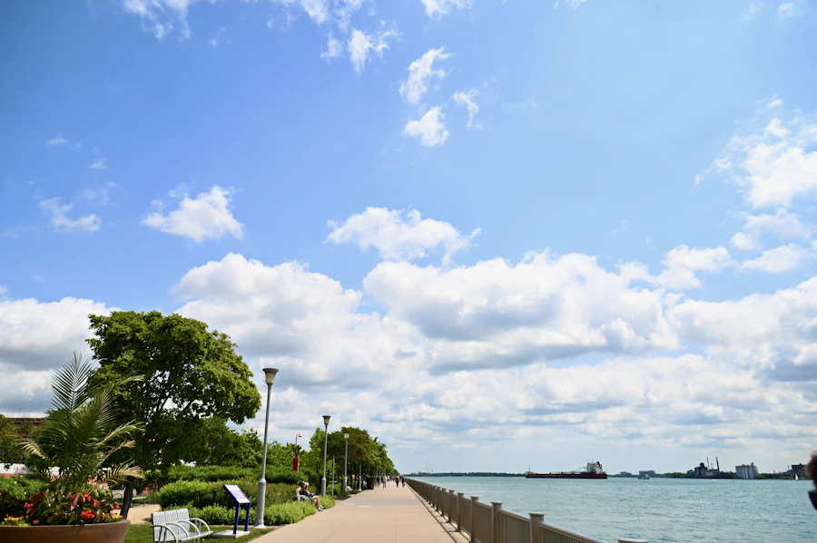 Waterfront path along Detroit Riverwalk Park