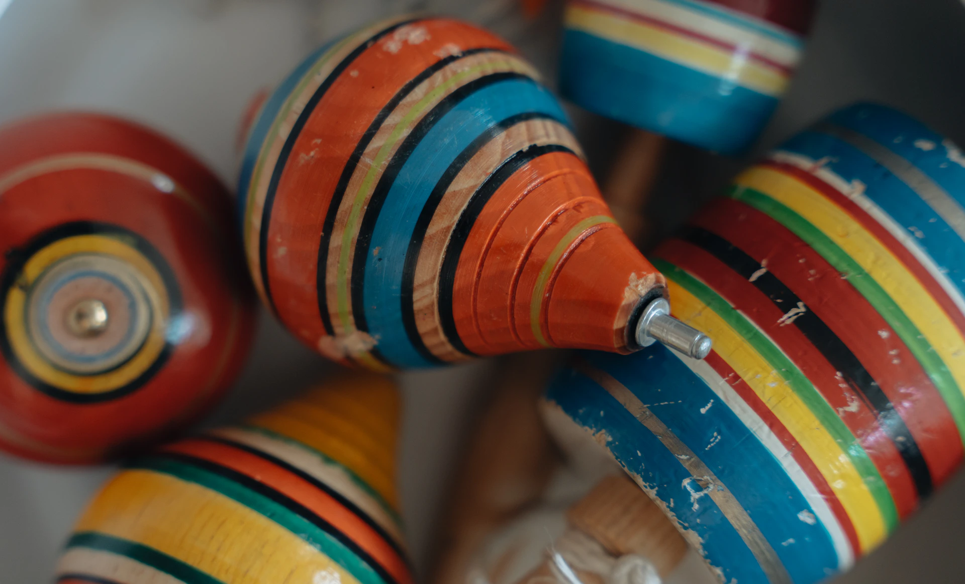 a close up of a bunch of colorful wooden toys
