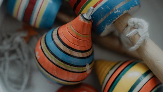 a close up of a group of wooden toys