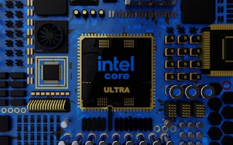 a close up of a computer chip with the intel core logo on it