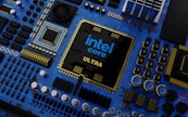 a close up of the intel core logo on a computer motherboard