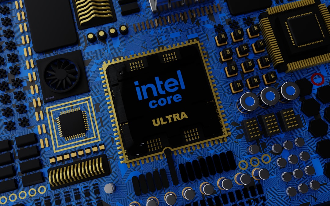 a close up of a computer chip with the intel core logo on it
