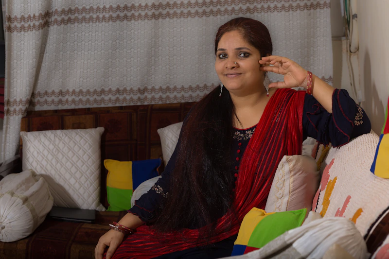 Comfortable Indian woman, potential sugar momma, relaxing