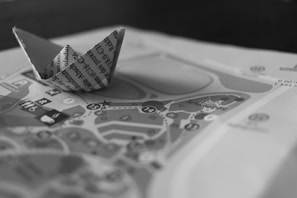 an origami bird on top of a map