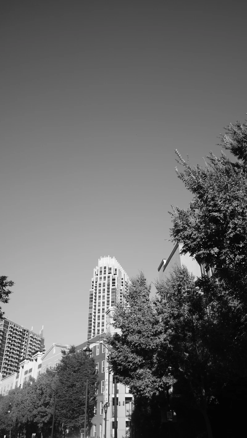 Atlanta stadium - a black and white photo of a city street