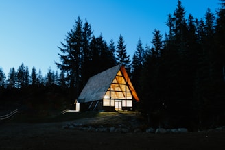 a small cabin in the middle of a forest