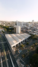 an aerial view of a city with tall buildings