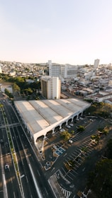 an aerial view of a city with tall buildings