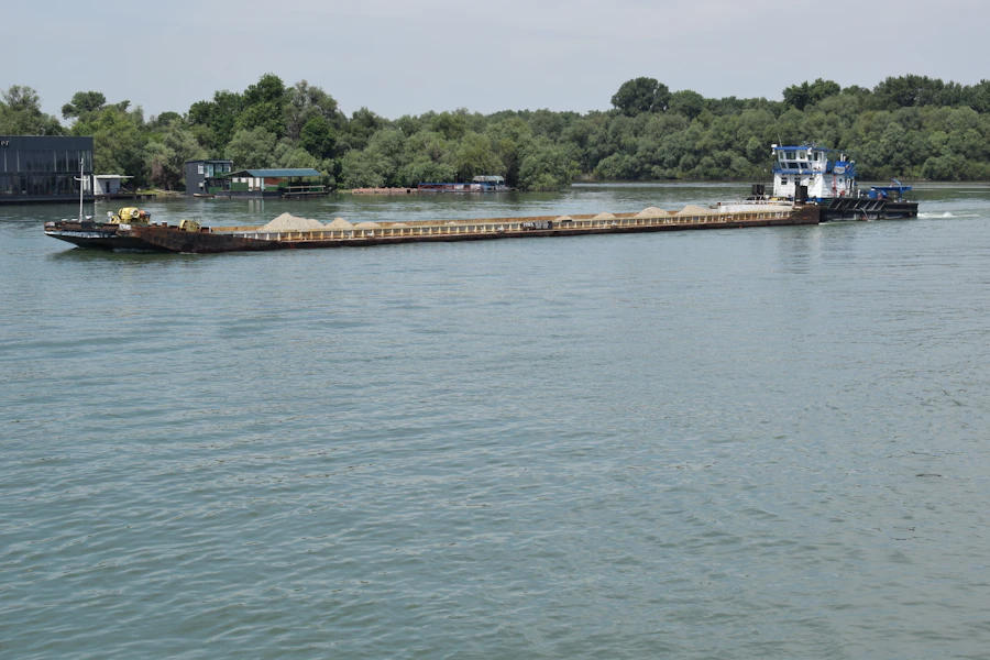 Cargo barge on a tropical river port