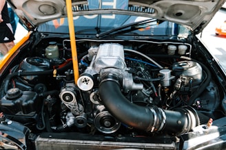 a close up of the engine of a car