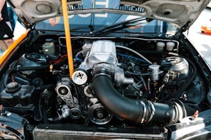 a close up of the engine of a car