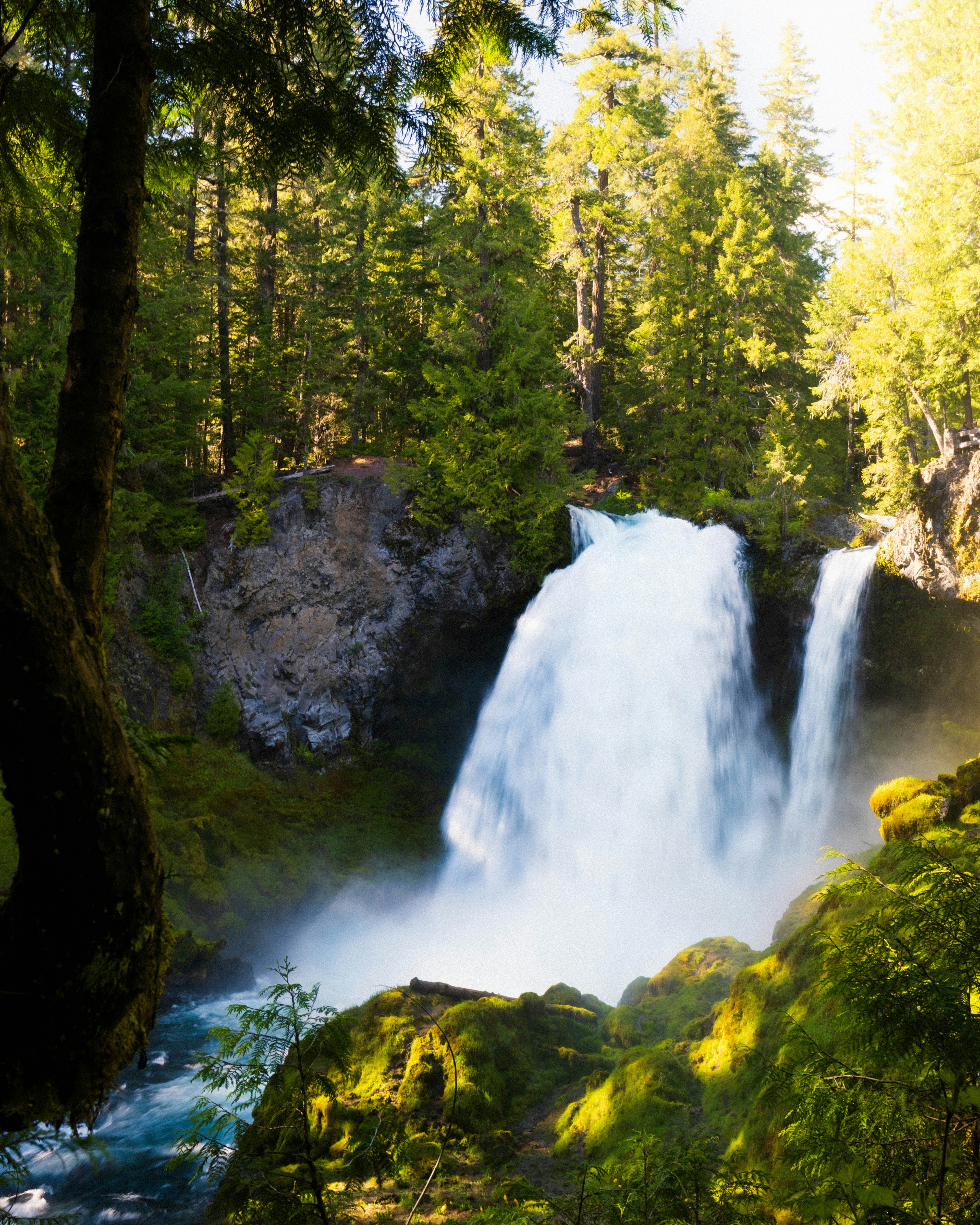 a large waterfall in the middle of a forest