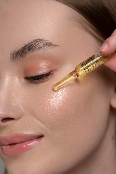 a woman getting her eyeliner applied with a needle