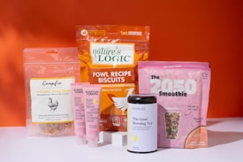 a variety of food items are displayed on a table