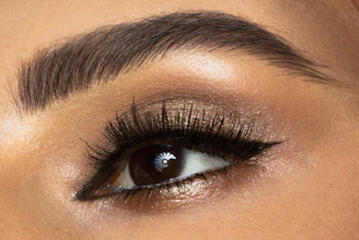 a close up of a woman&amp;#x27;s eye with long lashes