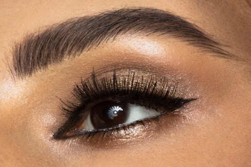 a close up of a woman's eye with long lashes
