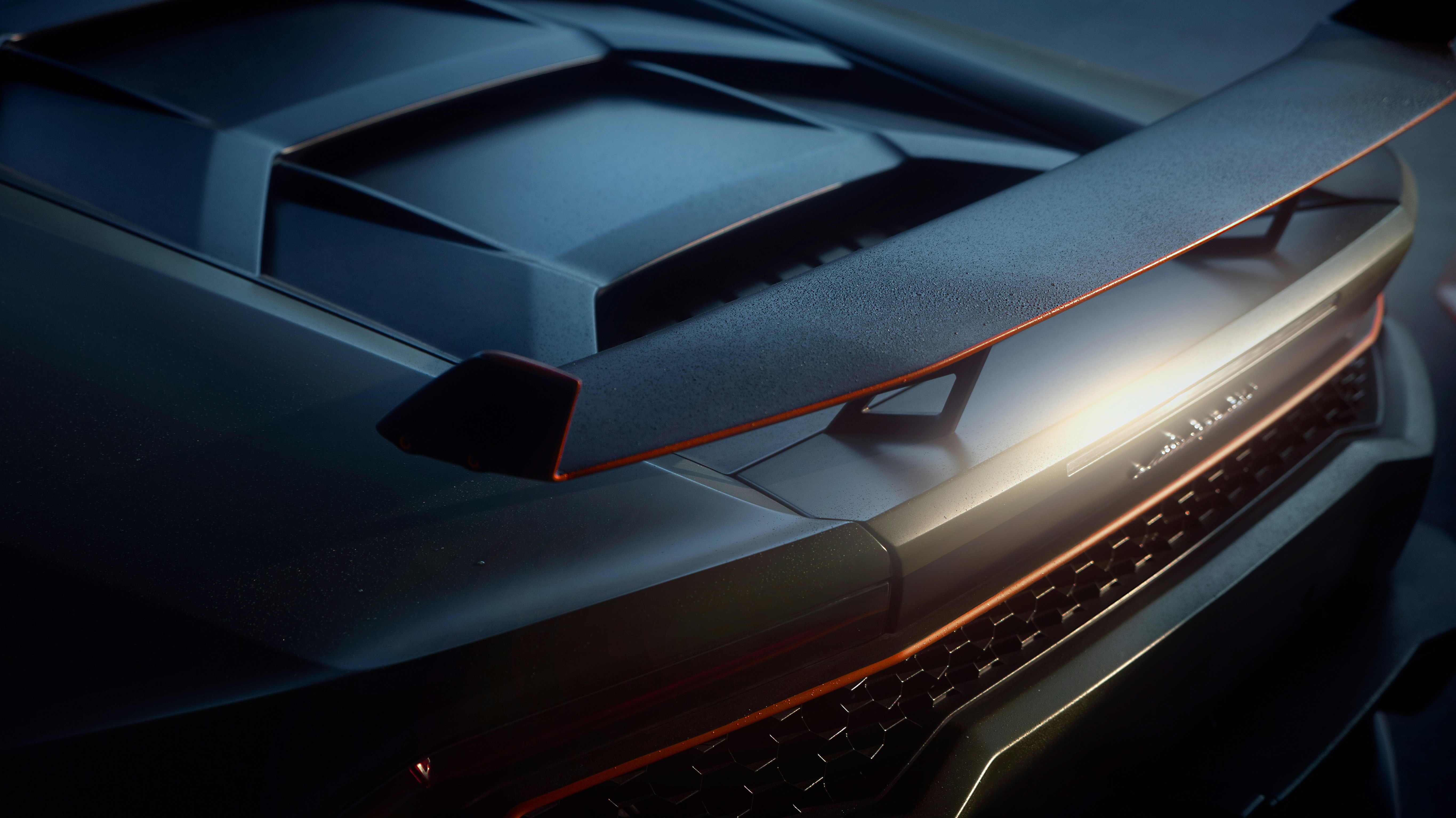 a close up of the hood of a sports car