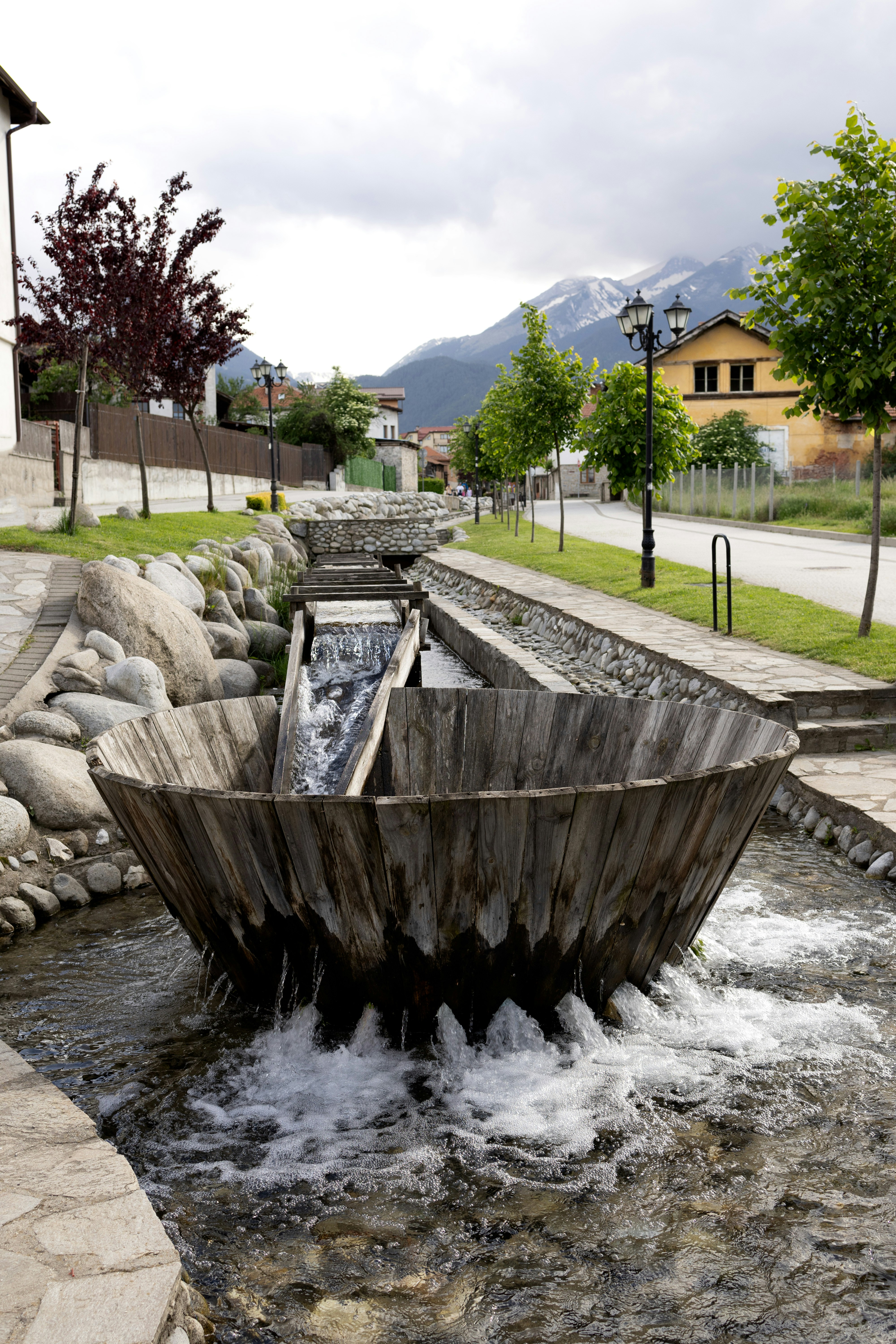 a wooden boat that is sitting in the water
