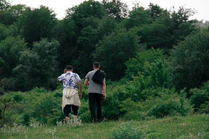 Couple enjoying grassy field