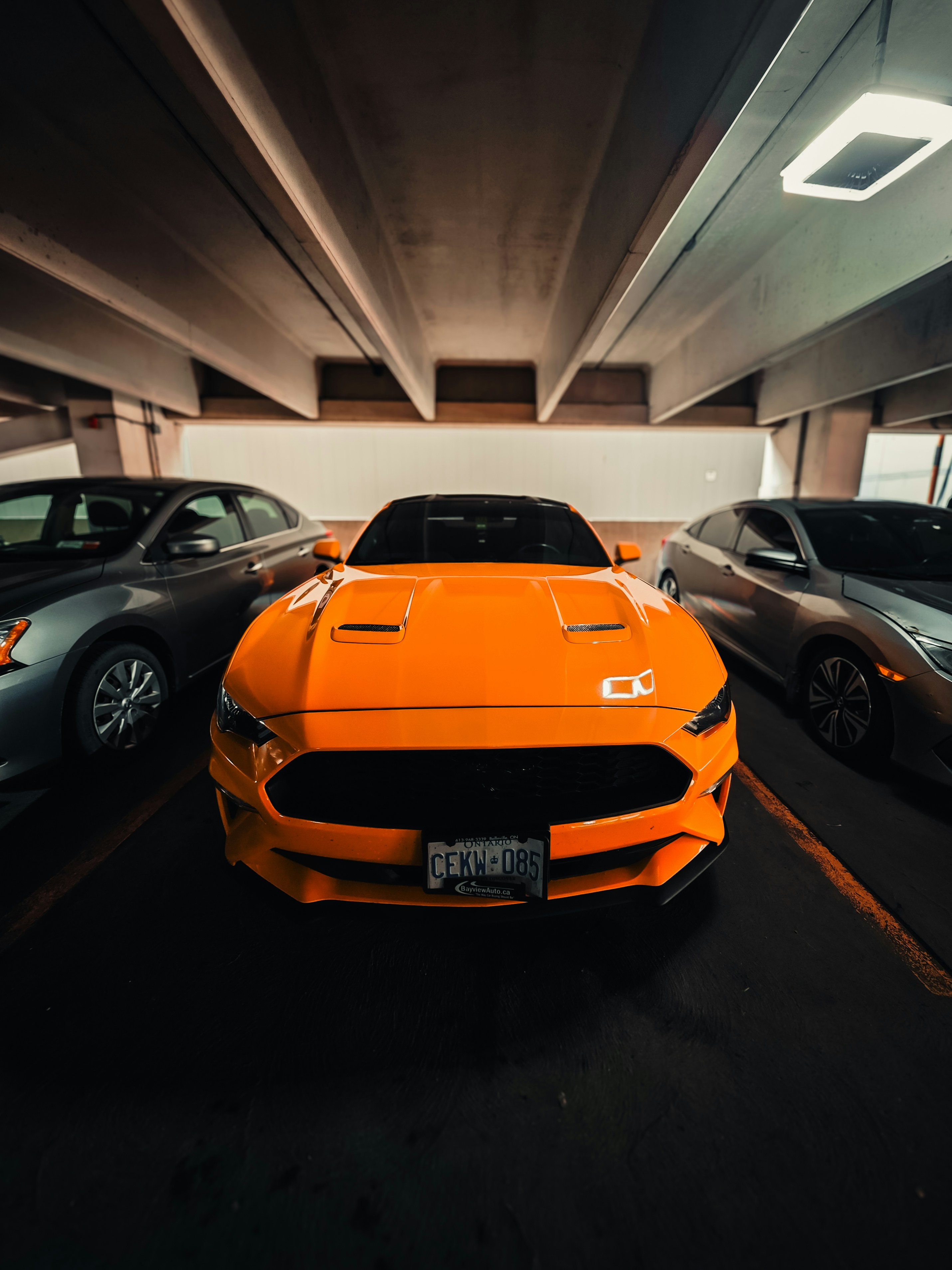 um grupo de carros estacionados em uma garagem