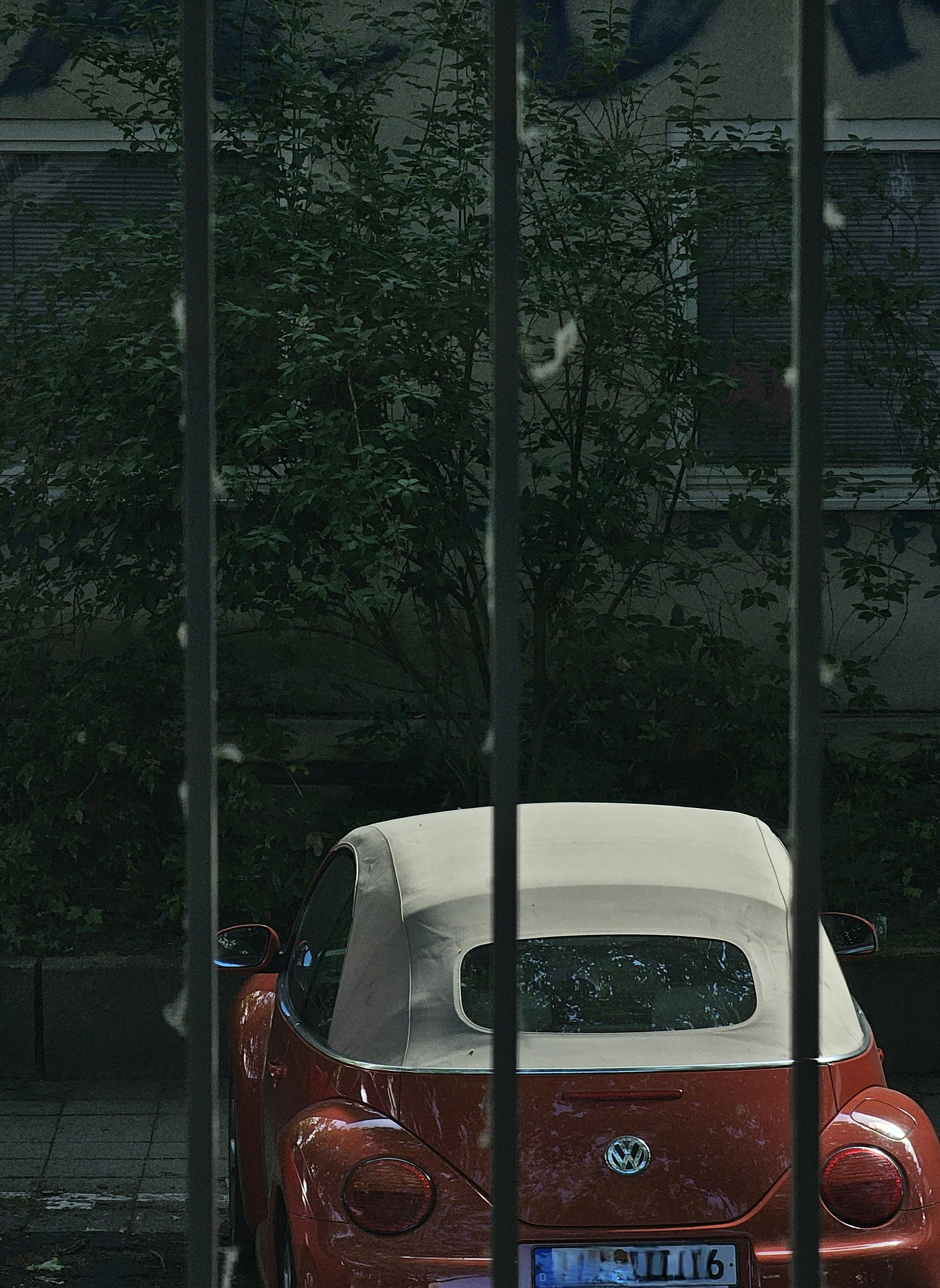 A red and white car parked in front of a building photo – Free Car ...