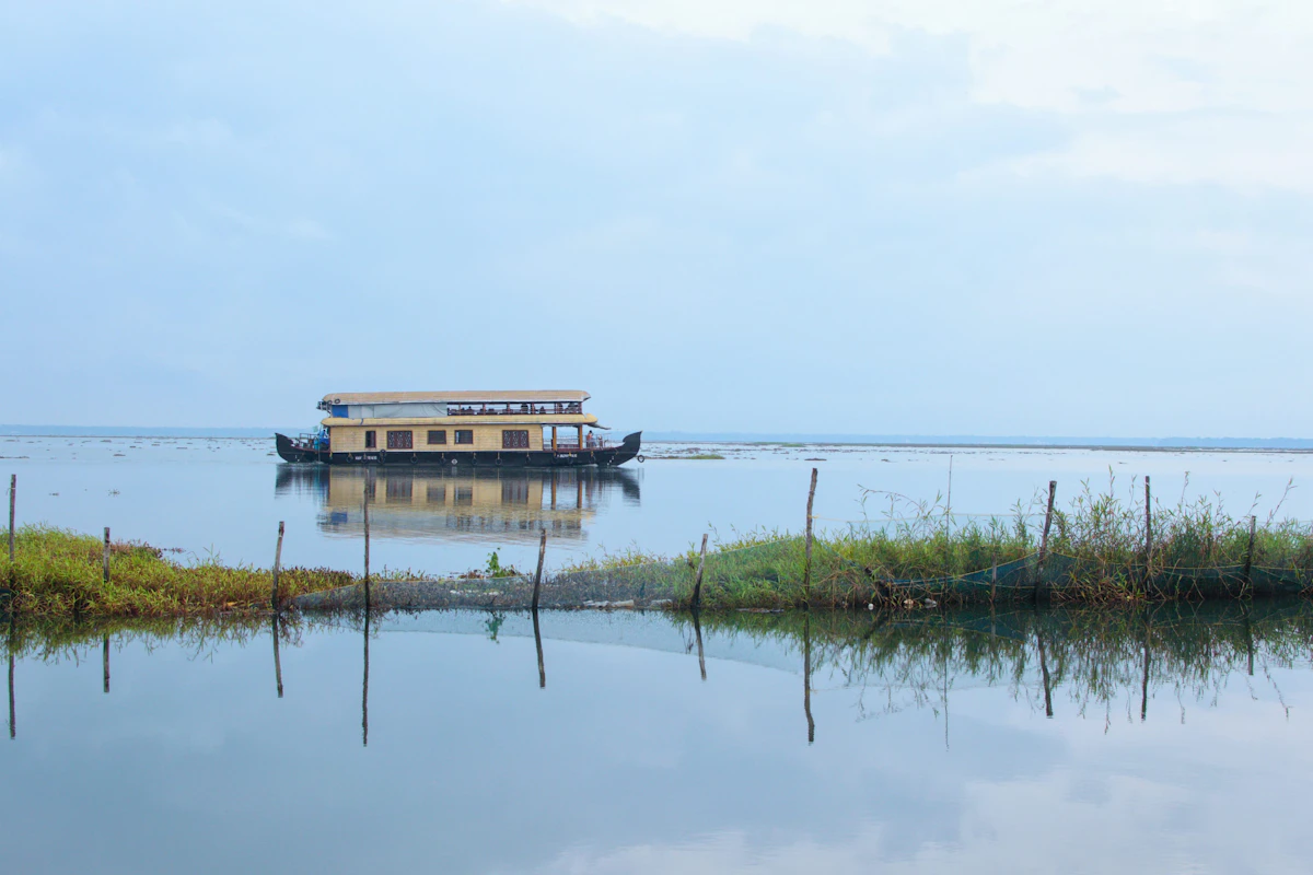 A houseboat on calm backwaters, a reminder that quiet water still needs a safety plan