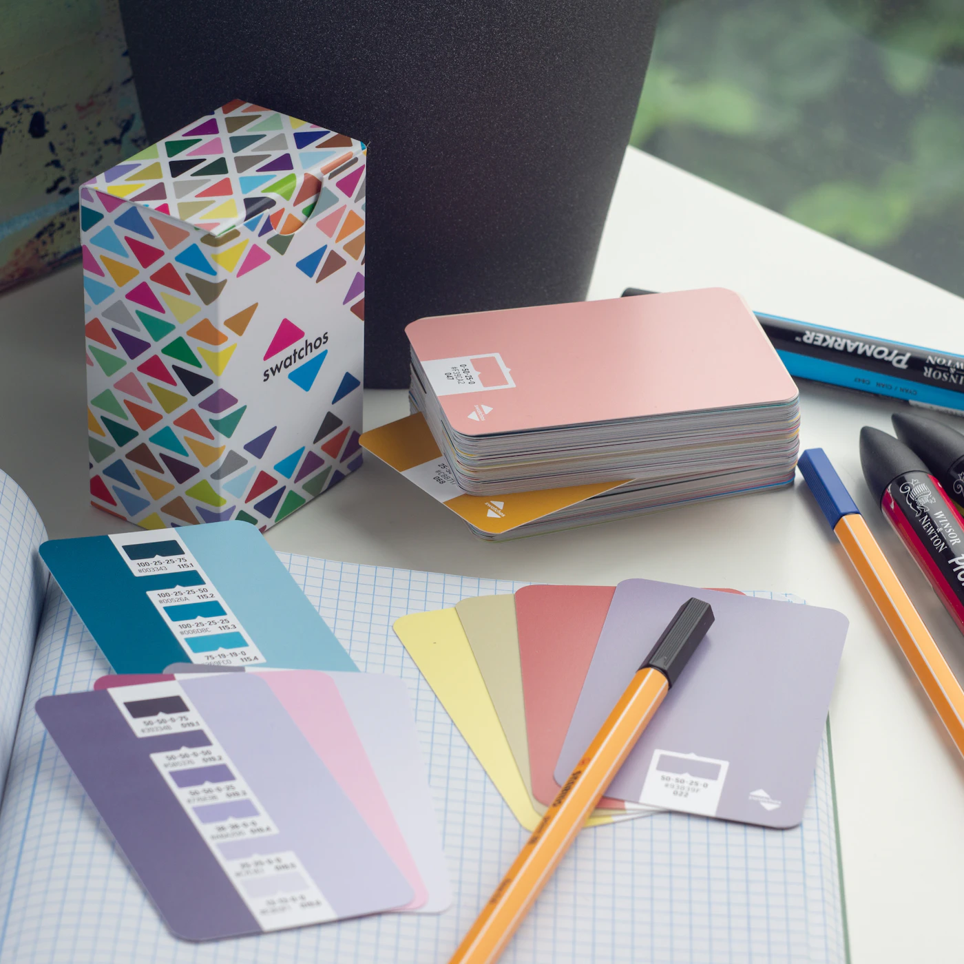 Graphic design colour swatches and creative stationery