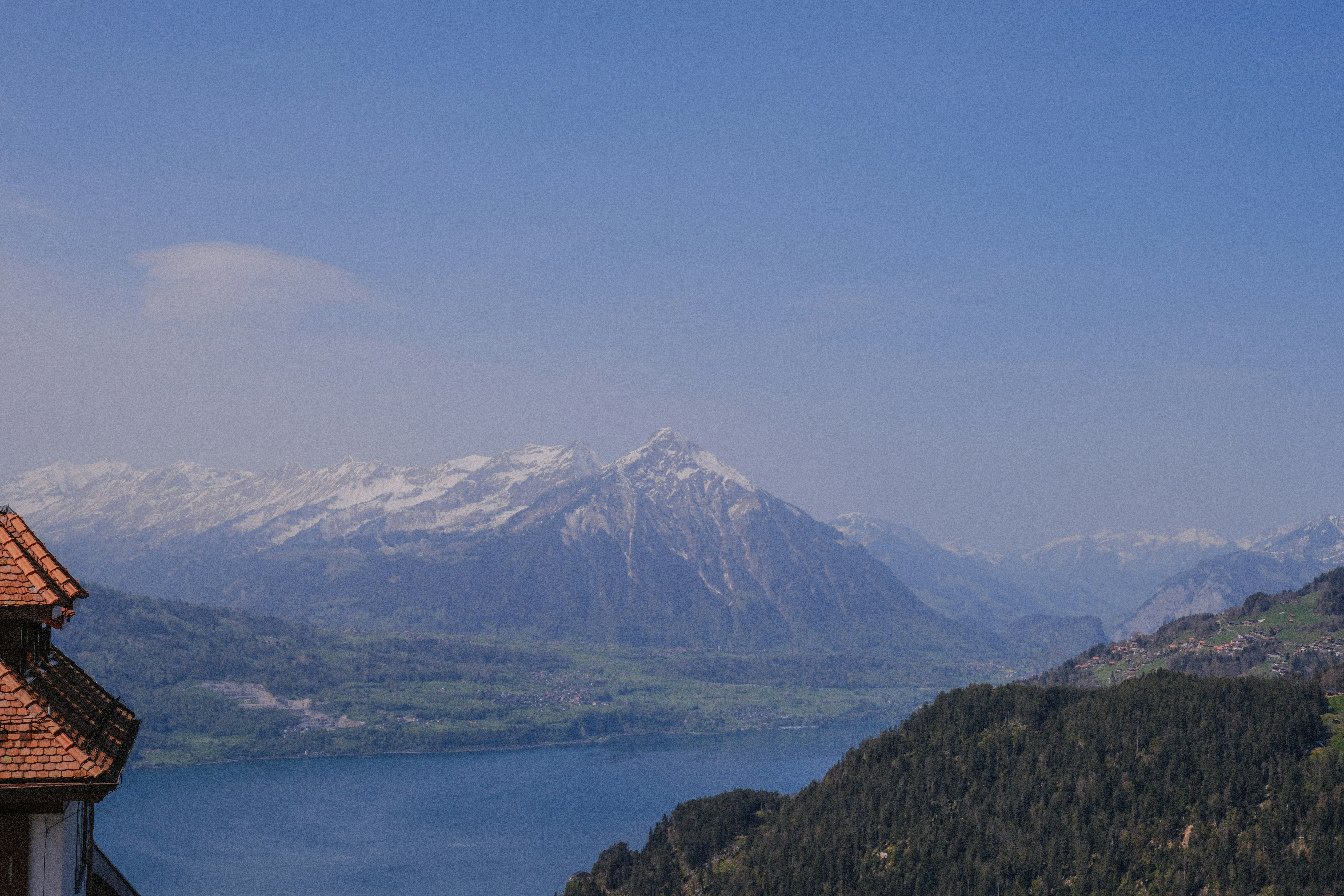 A picturesque view of Interlaken with mountains and lakes