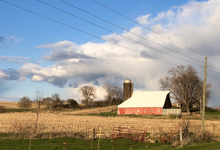 Farm with a barn and silo in the countryside
