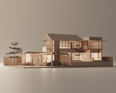 a model of a house with a car parked in front of it