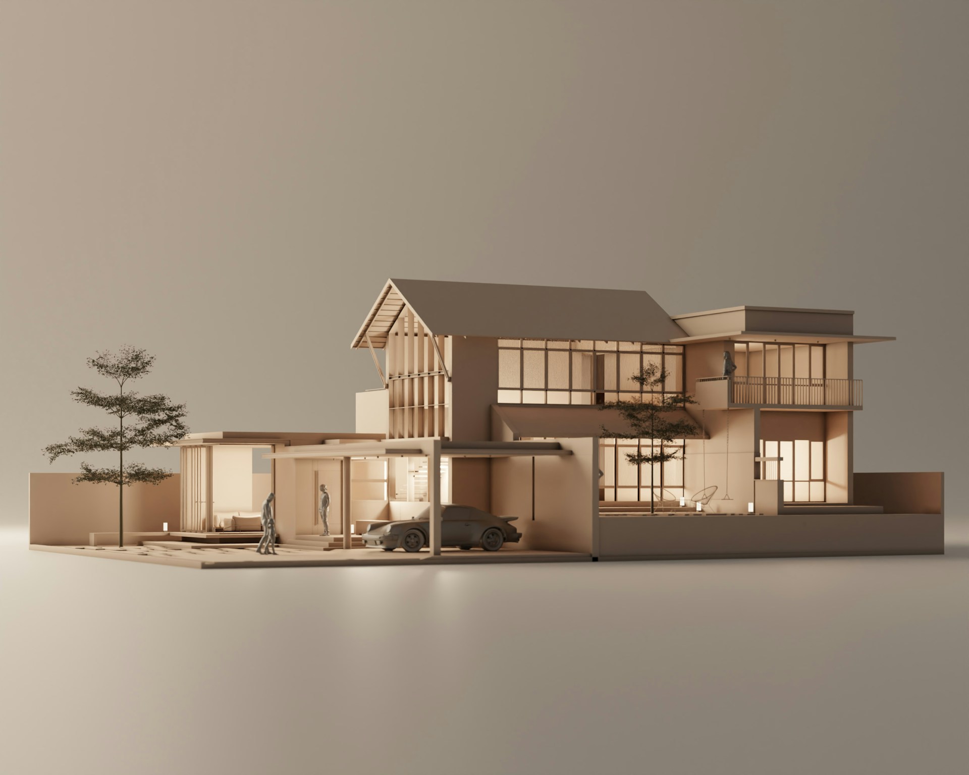 a model of a house with a car parked in front of it