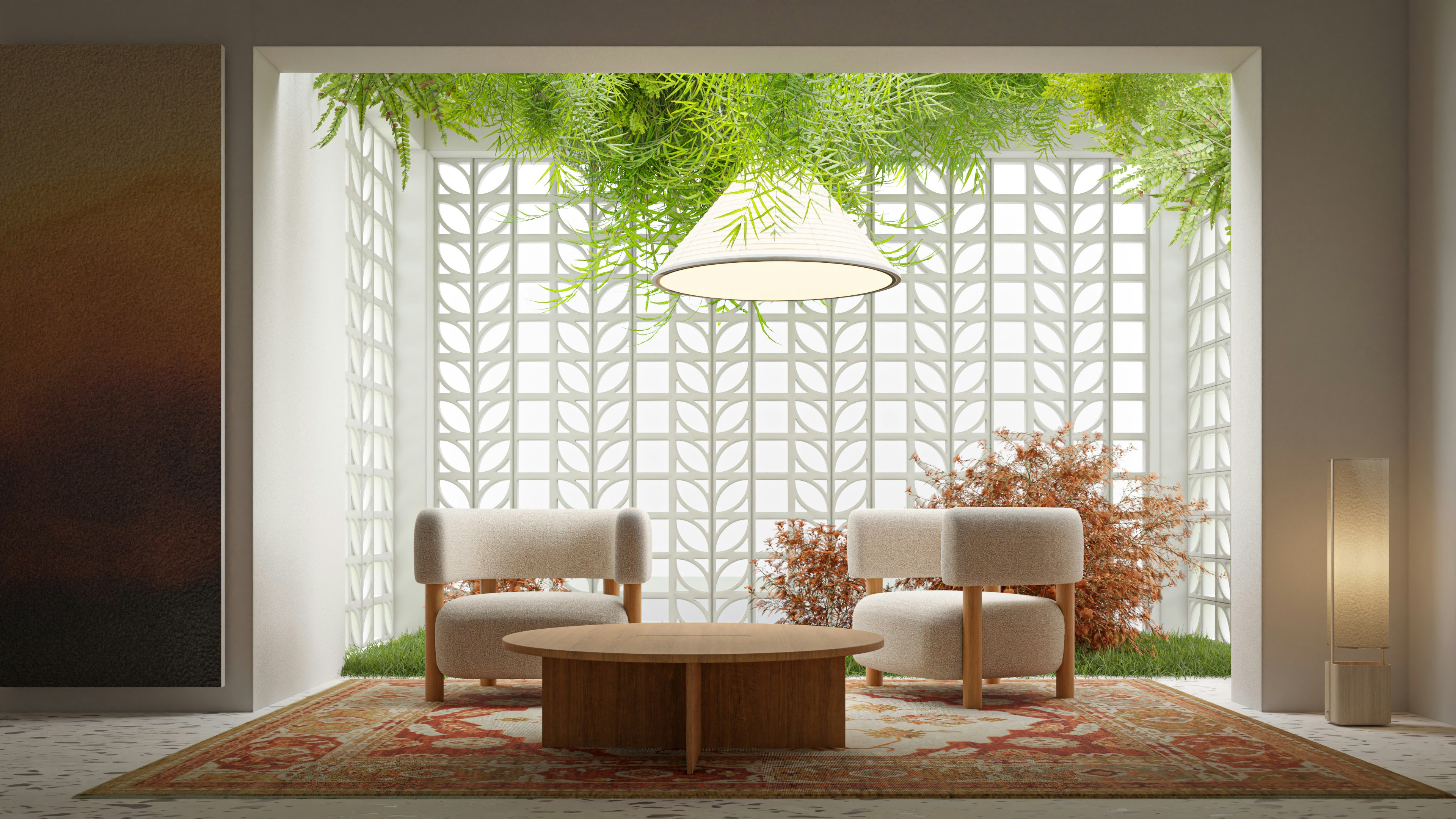 A living room filled with furniture and a large window