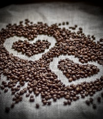 a close up of coffee beans on a cloth