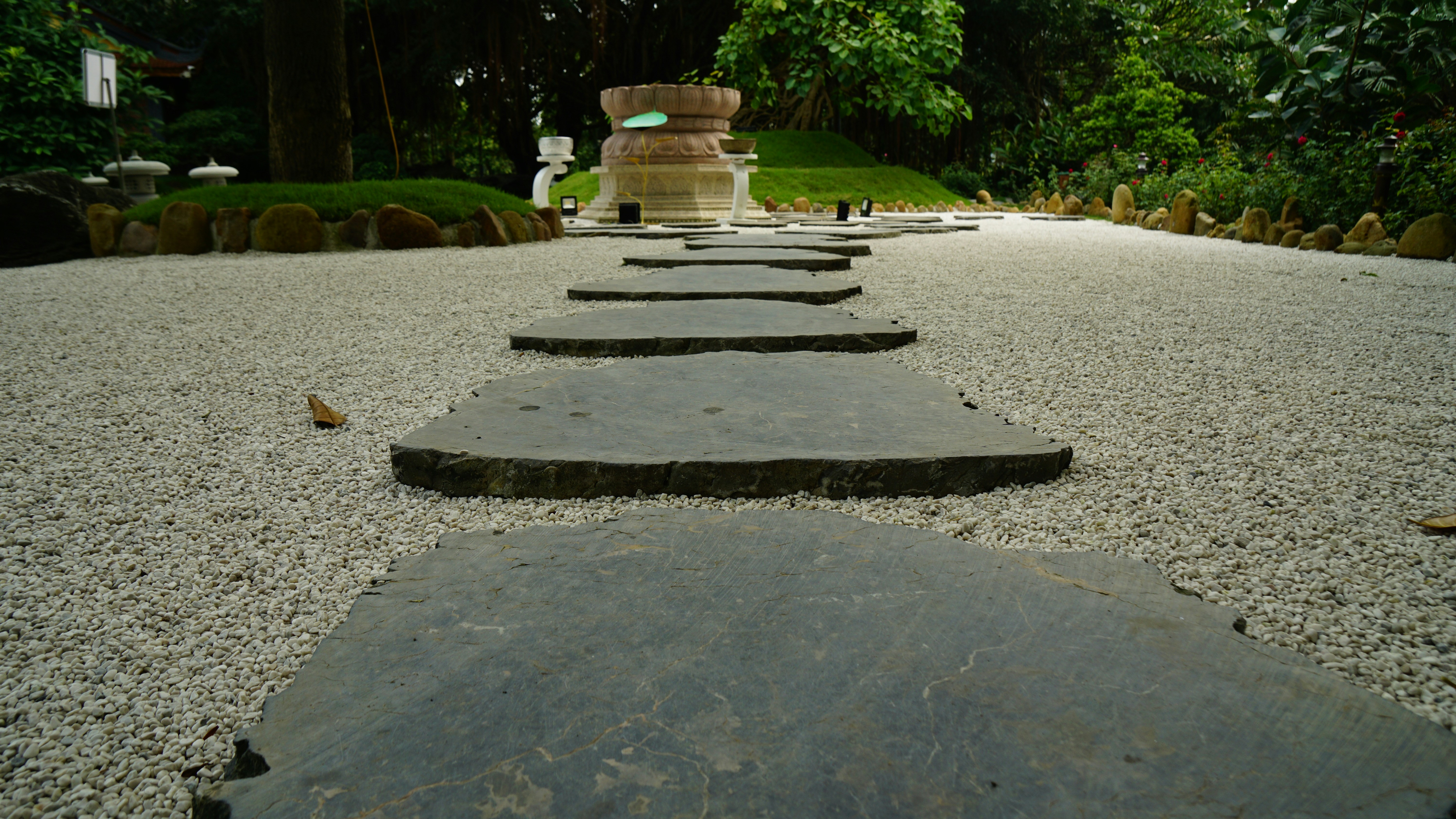 A row of stepping stones in a park