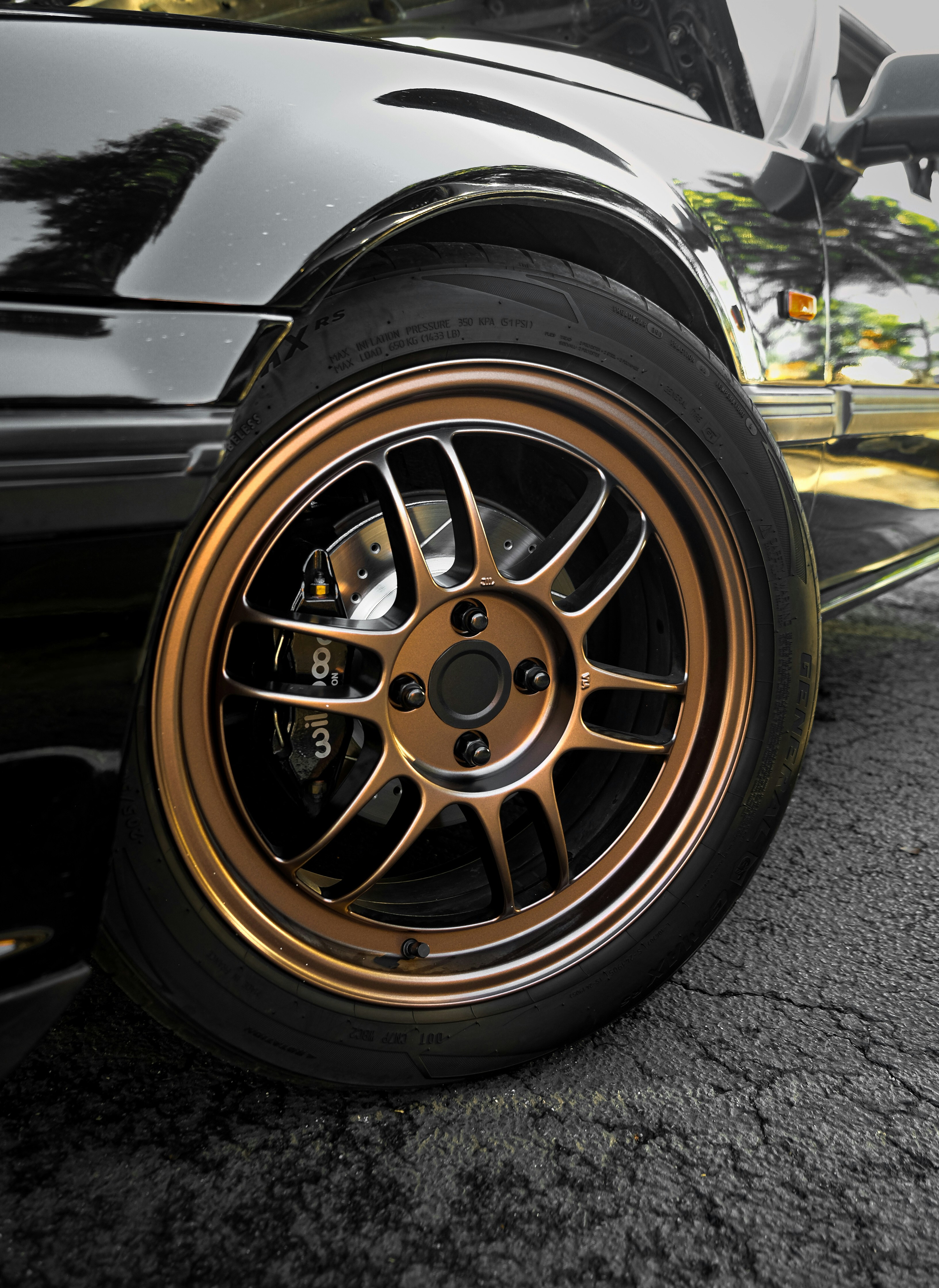 a close up of a tire on a car