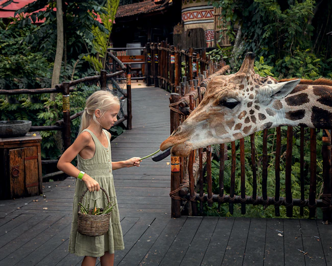 Child enjoying a wildlife encounter at a zoo