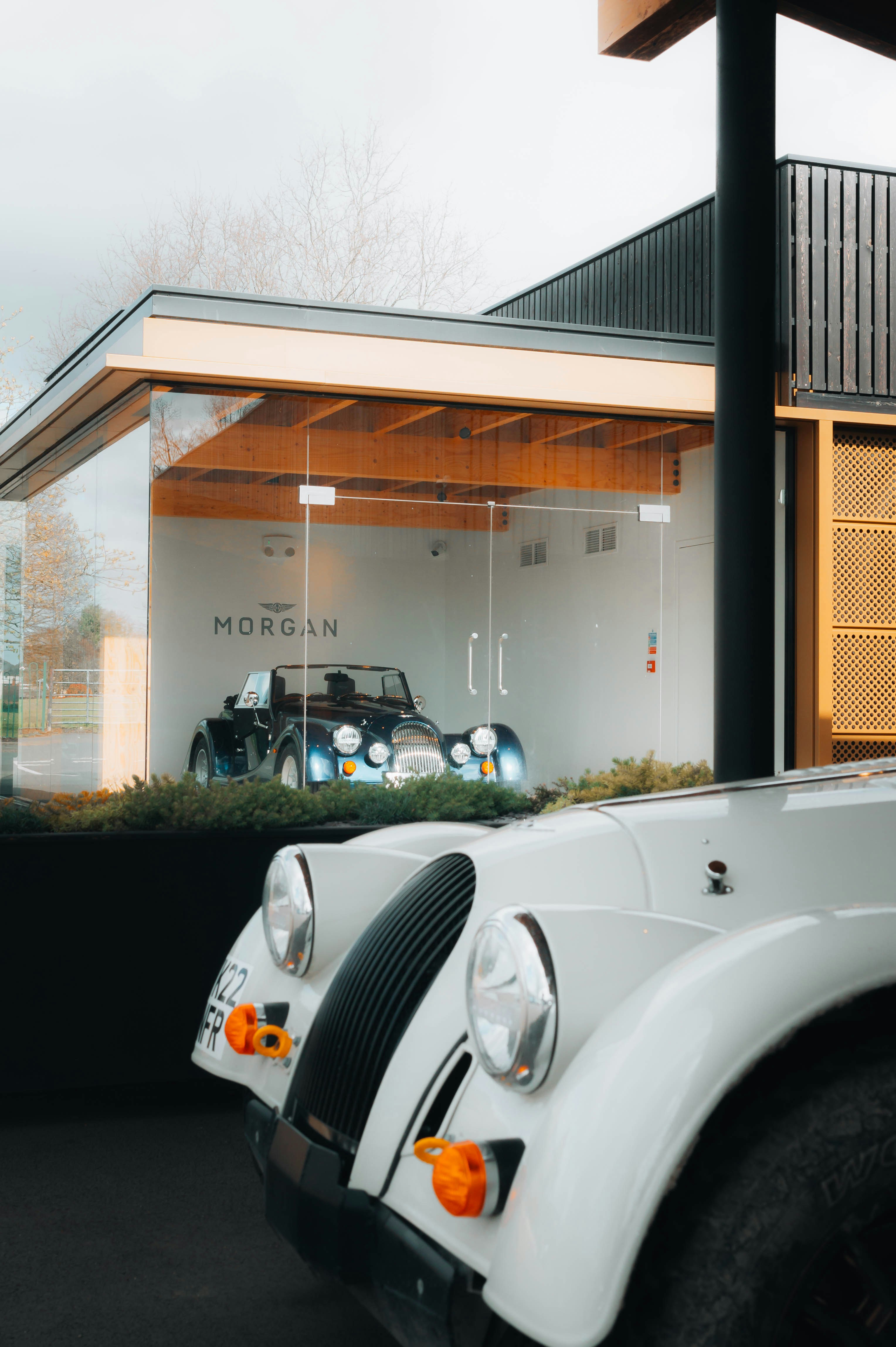 a white truck parked in front of a building