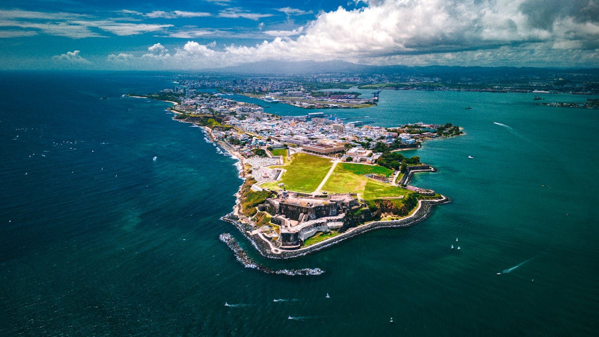 Condado Puerto Rico — Atlantic beachfront with La Concha resort and Ashford Avenue strip
