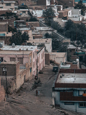 an aerial view of a city with buildings