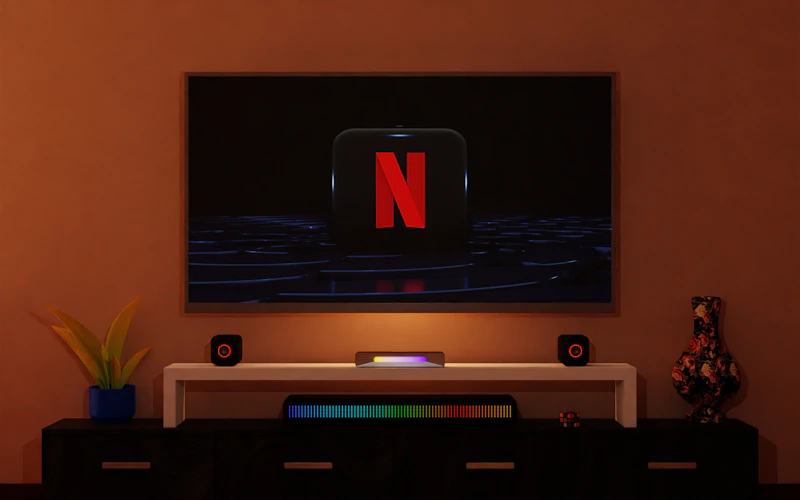 A flat-screen TV on an entertainment center