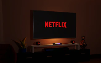 a flat screen tv sitting on top of a entertainment center