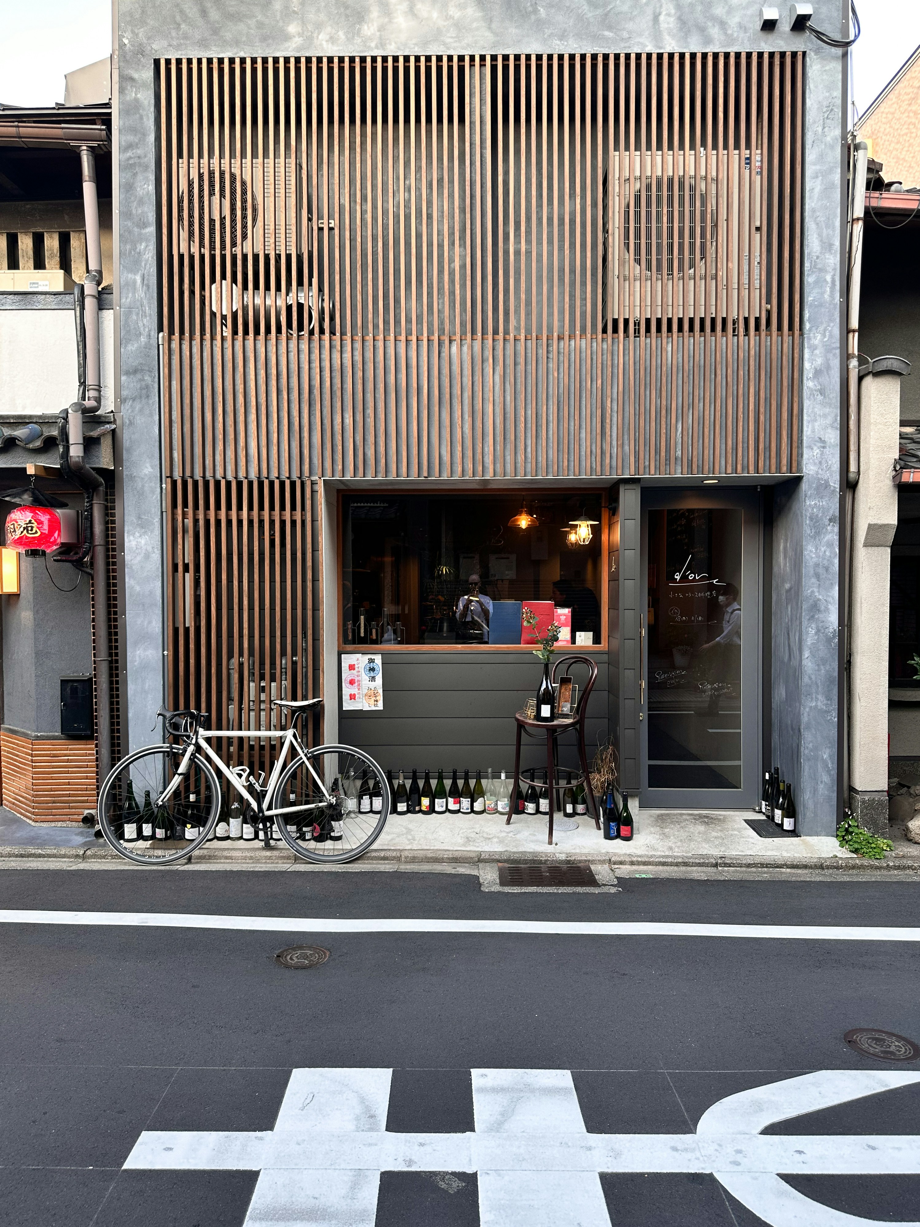 a bike parked in front of a building