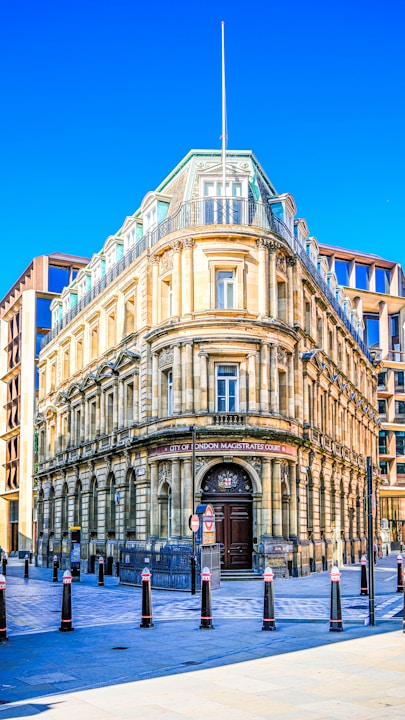a large building with a flag on top of it