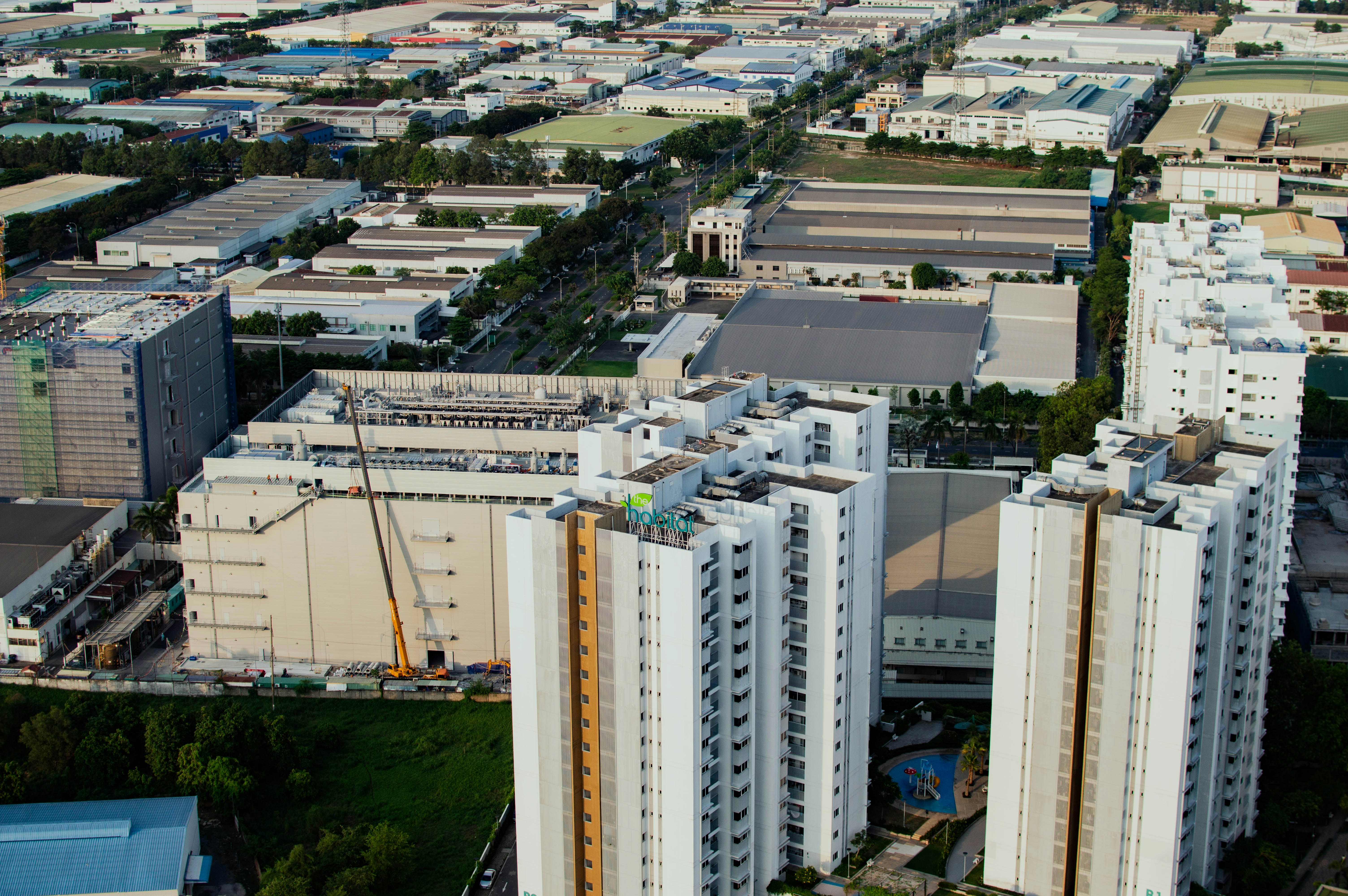 Large modern apartment complex aerial view