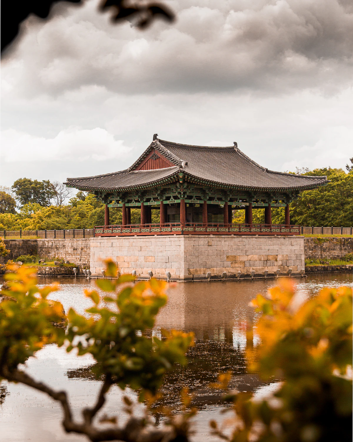 Anapji pond pavilion in Gyeongju reflected in still water
