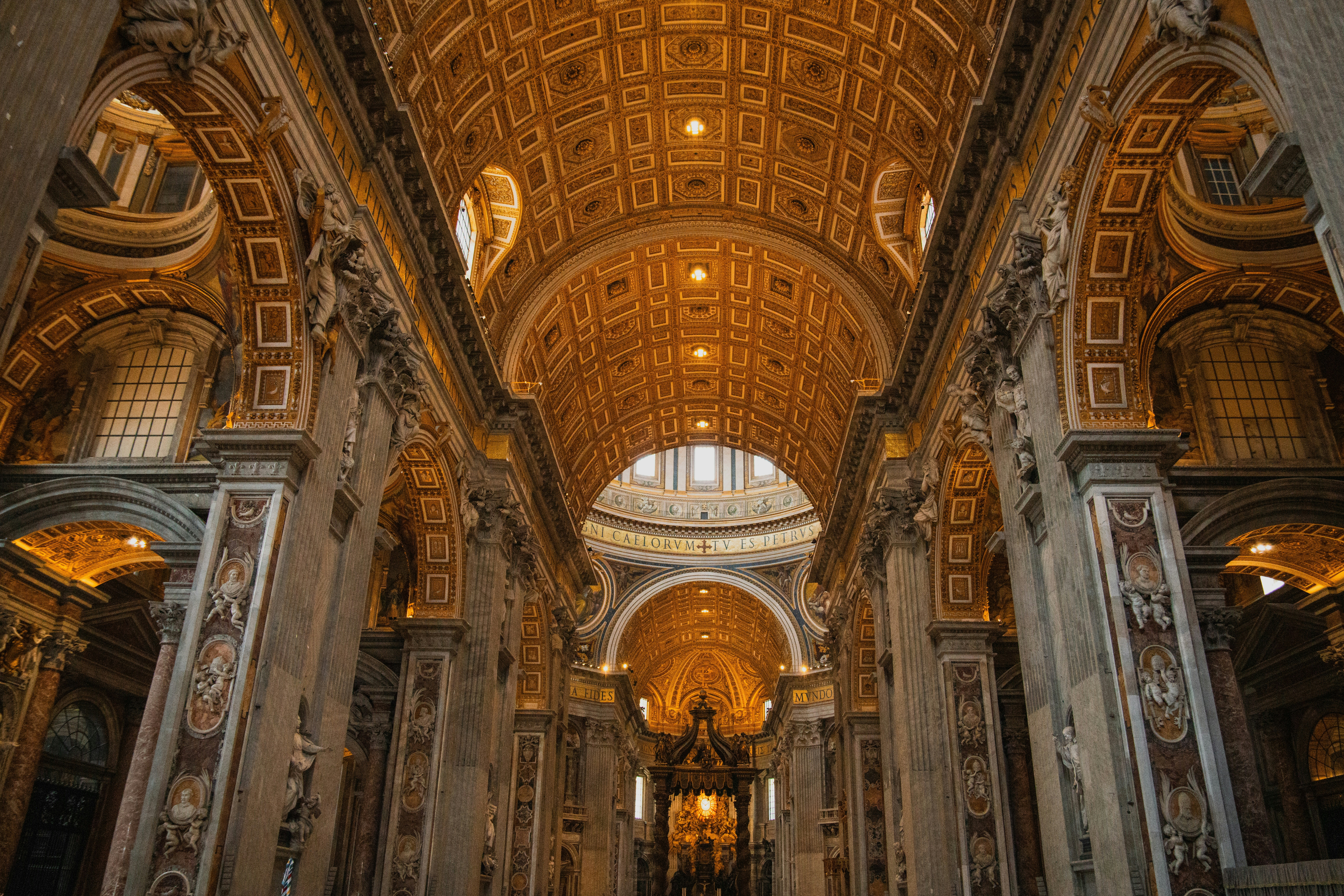 a large cathedral with a vaulted ceiling and columns