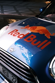 a close up of a car with a bull painted on it