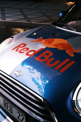 a close up of a car with a bull painted on it