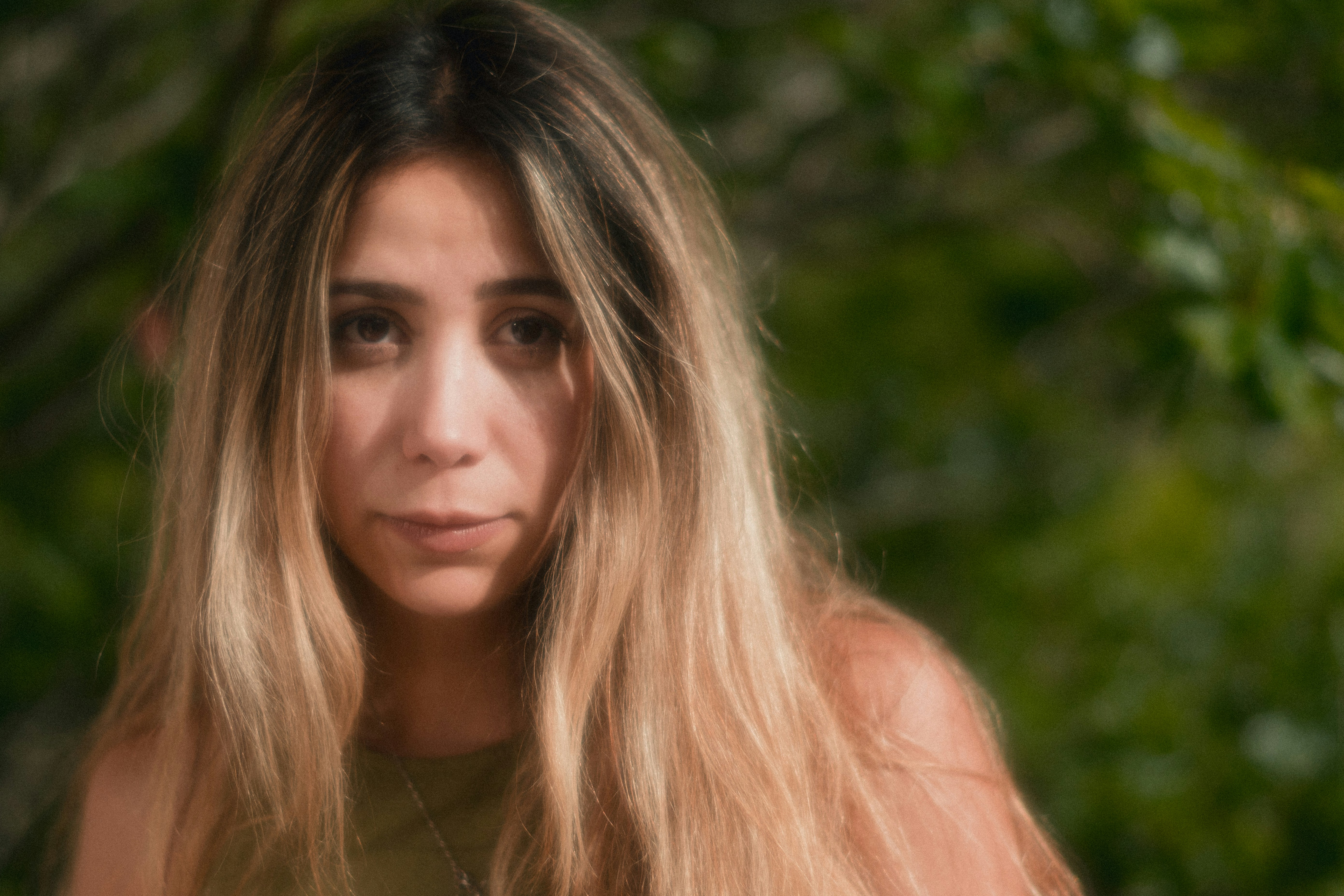 a close up of a person with long hair